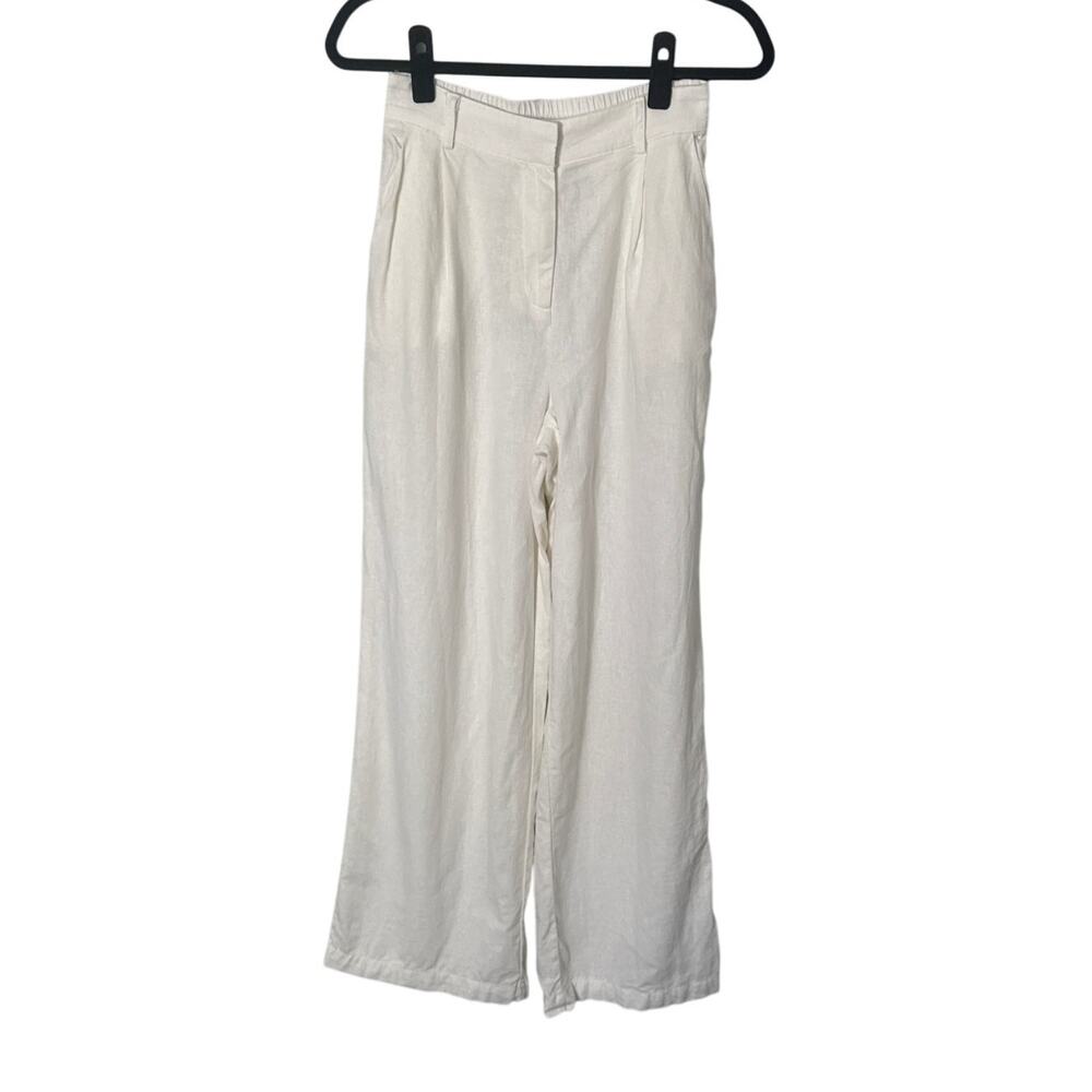 House of Harlow Linen Blend Pleated Wide Leg Ivory Cream Pants Size XS